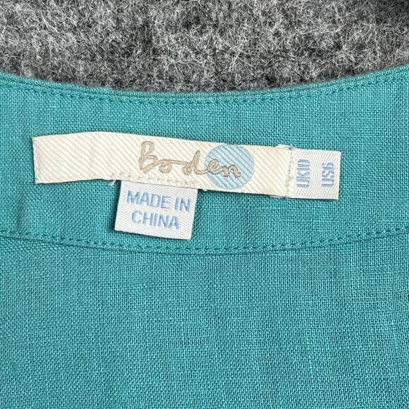 Boden Top Womens 6‎ Blue Linen Tunic Boho Embellished Elastic Waist Beaded - Picture 6 of 12